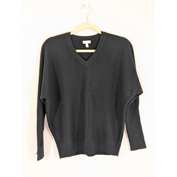 Garnet Hill Cashmere Essentia V-Neck Sweater Womens Small Black Pullover - Picture 2 of 7